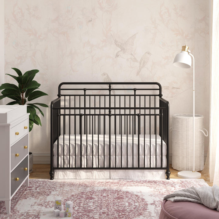 Monarch Hill Hawken 3 in 1 Convertible Metal Crib Adjusts to 3 Heights - Black