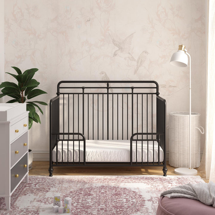 Monarch Hill Hawken 3 in 1 Convertible Metal Crib Adjusts to 3 Heights - Black