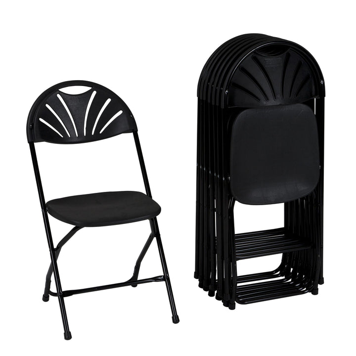 Commercial Fan Back Plastic Folding Stacking Chairs, Set of 8 - Black - 8-Pack