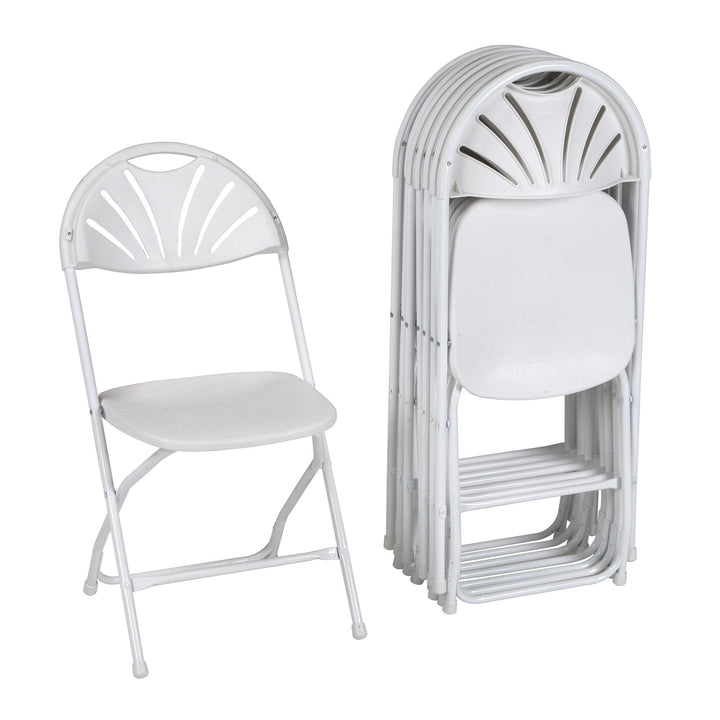 ZOWN Premium Commercial Fan Back Plastic Stacking, Indoor/Outdoor Folding Chair, 8-Pack -  White 