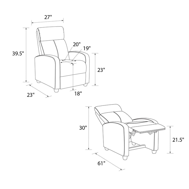 Moby Pushback Recliner Chair with Multiple Reclining Positions - Gray