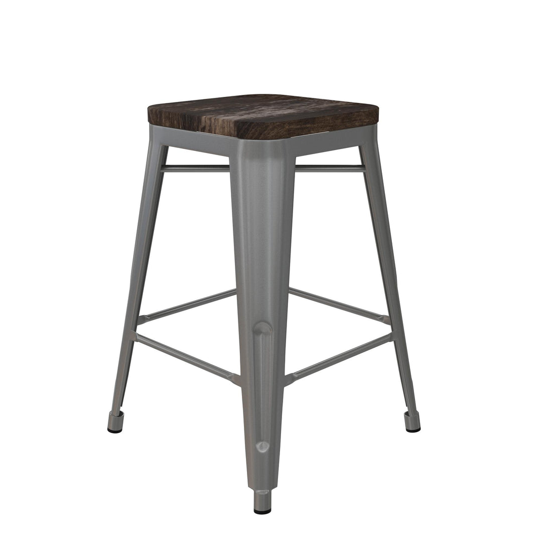 Fusion 24 Inch Stackable Metal and Wood Counter Height Bar Stools, Set of 2 - Silver - 24"