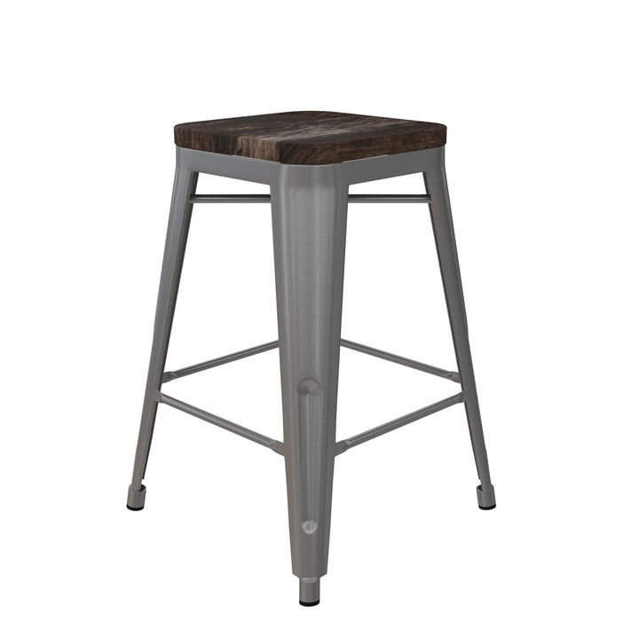 Fusion 24 Inch Stackable Metal and Wood Counter Height Bar Stools, Set of 2 - Silver - 24"